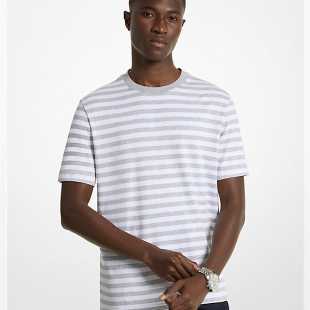 Michael Kors - Nwt - White & Gray Striped Men Tee - Supima Cotton